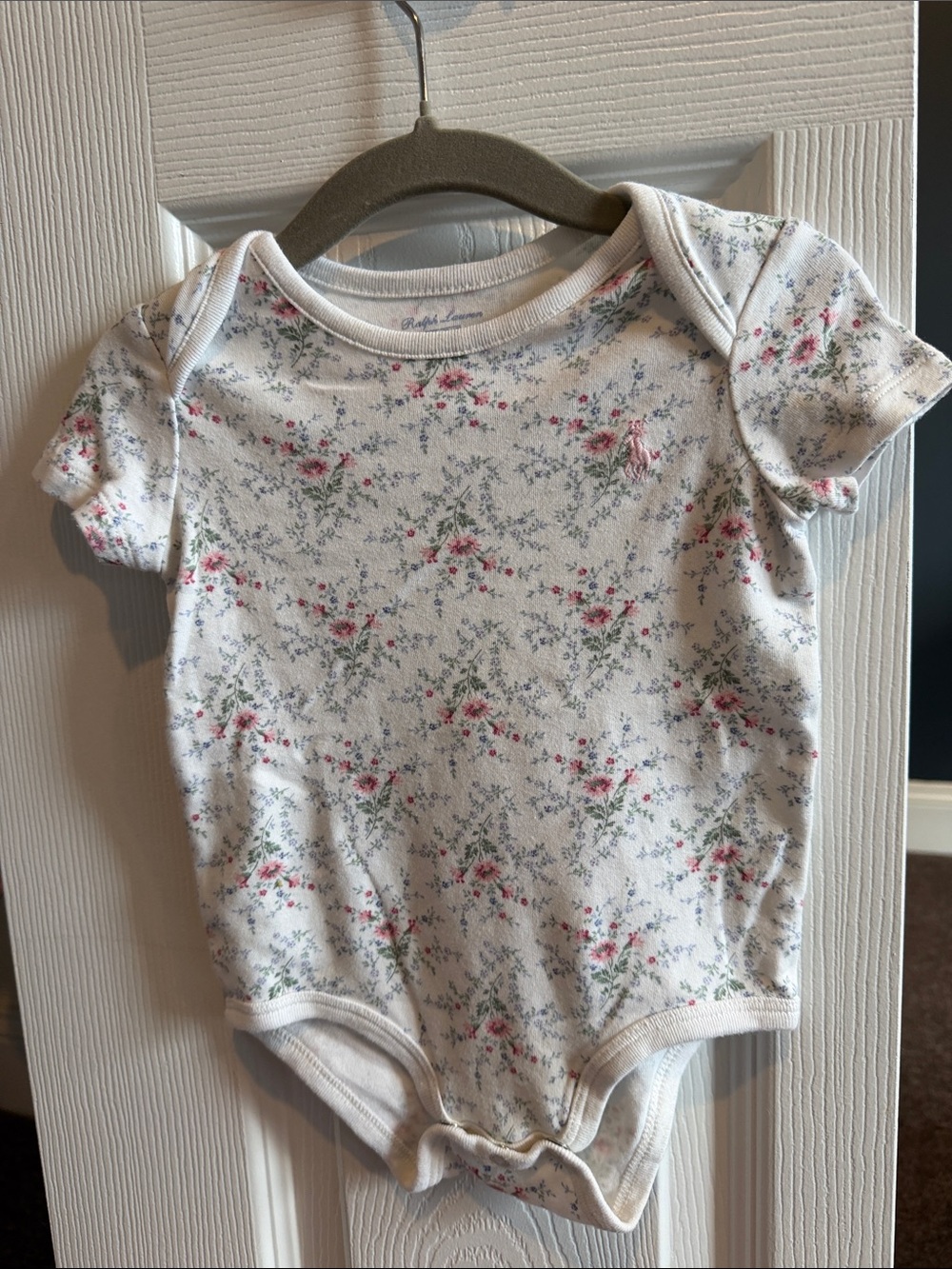 Ralph Lauren baby girl 3m White Floral Baby Bodysuit with Pink and Green Motif
